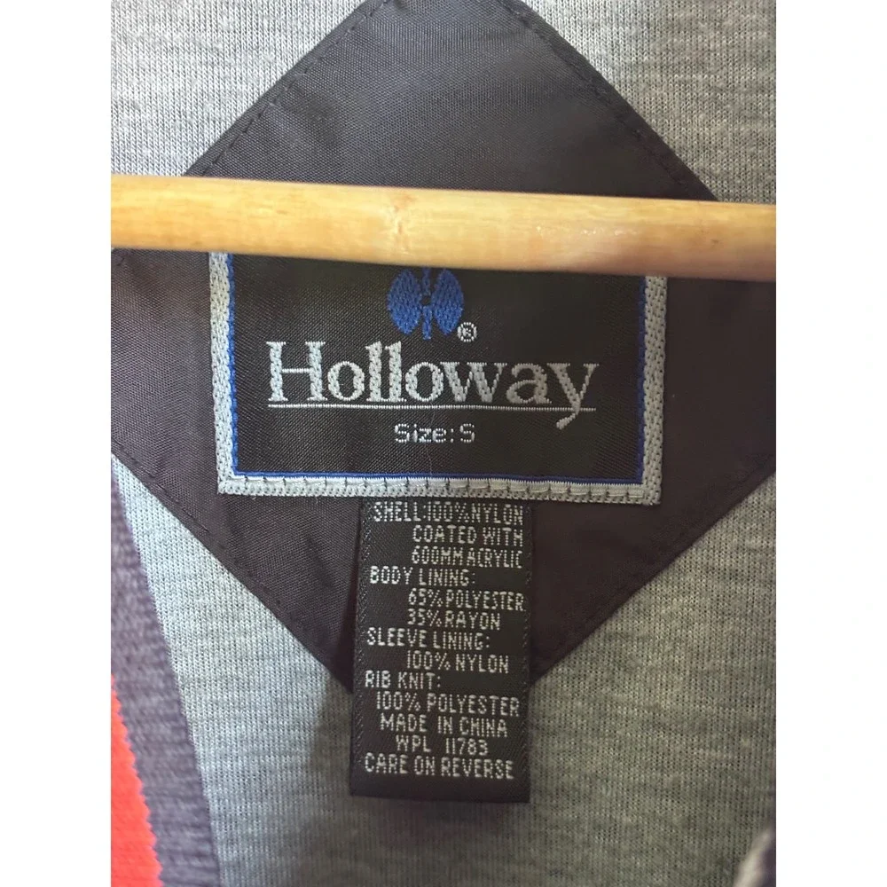 VTG Holloway Mens Small Black Red V-Neck Windbreaker Pullover Side Zip Jacket